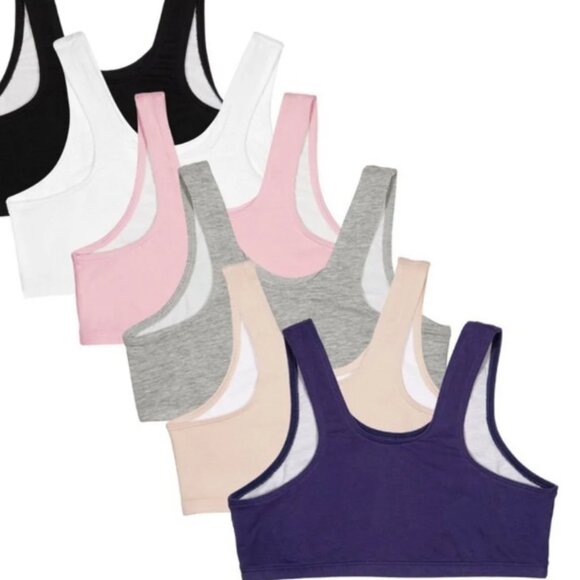 NWT Fruit of the Loom Girls Cotton Stretch Sports Bra 6-Pack – Size 30 - Picture 1 of 3